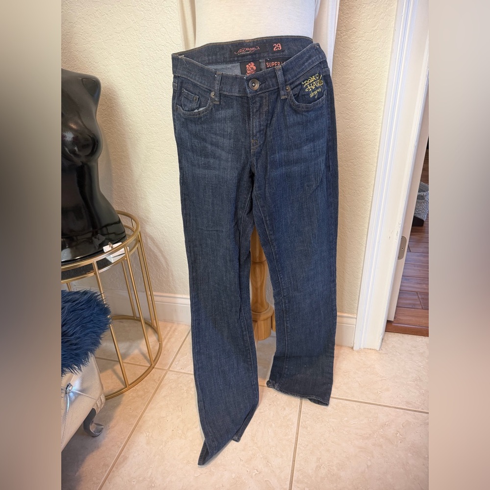 Ed Hardy Women's Dark Blue Straight Leg Jeans